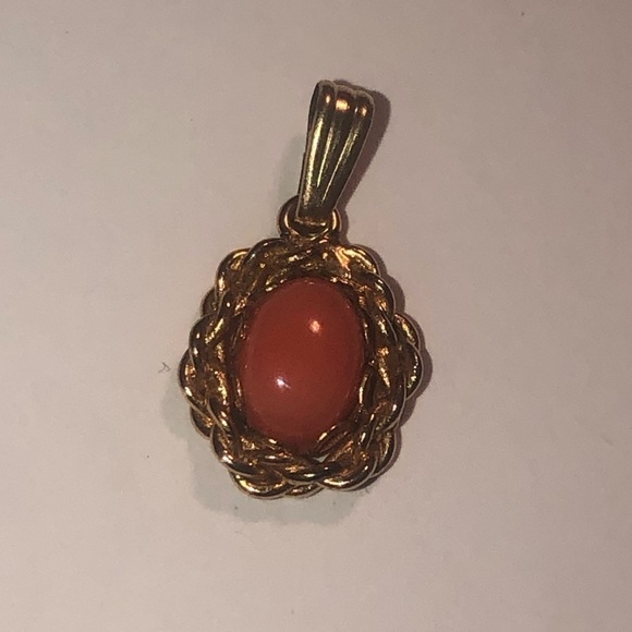 vtg Cabochon Coral 1/20 12k Gold Filled Nest Pendant Approx .9” - Picture 2 of 4